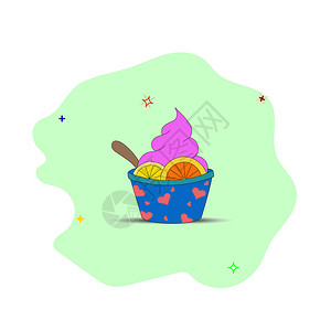 香草冰淇淋和水果片图片