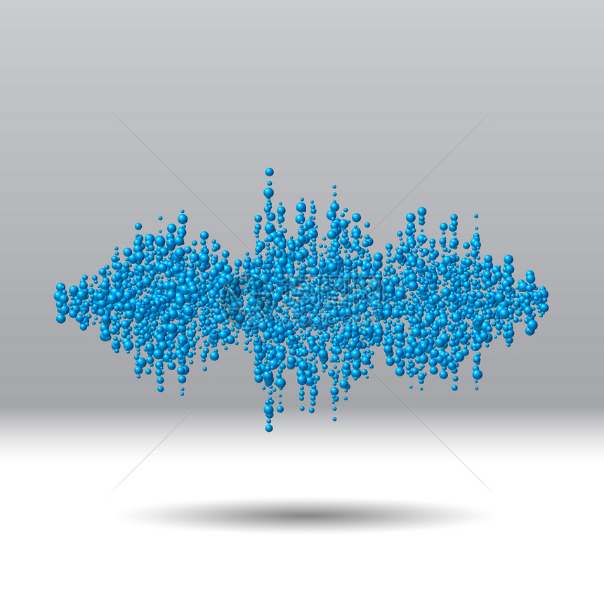 由混乱的分散蓝球组成的声波形图片