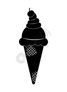 冰淇淋的简单平板式冰淇淋和华夫饼蛋卷的樱桃图片