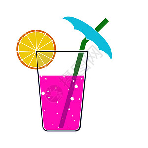 碳化的一杯带小伞吸管和柠檬片的饮料设计图片