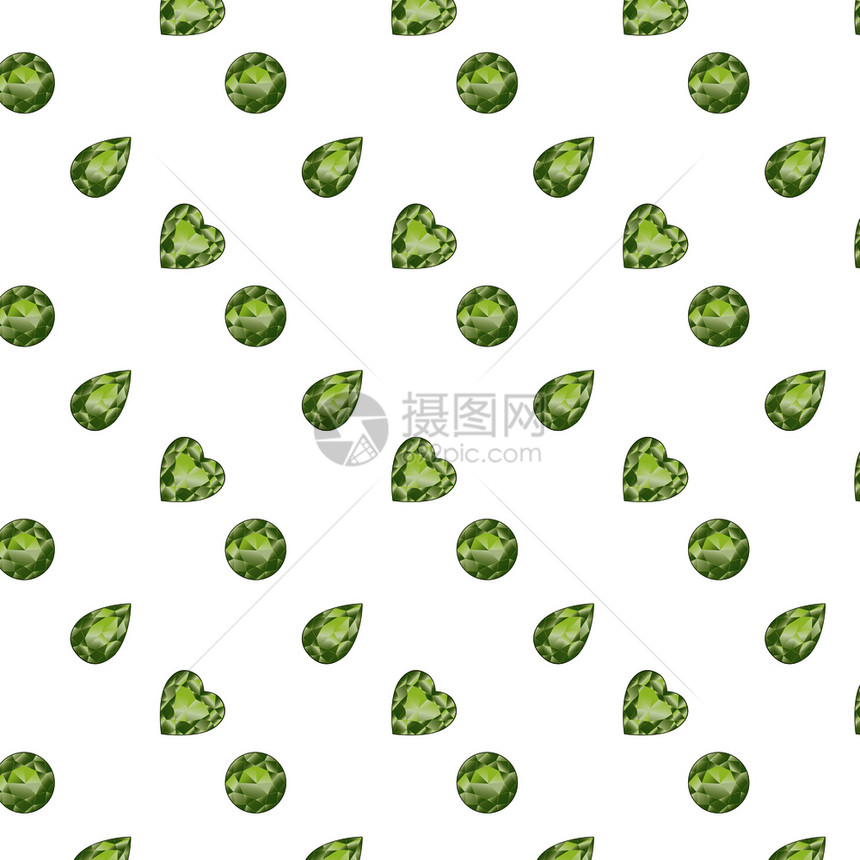 绿色圆形心形宝石无缝图案矢量设计背景图片