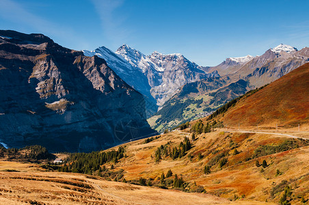 狮峰龙井Swisalp山丘的全景从Kydfrau地区的Eiegrltschr到远谷背景
