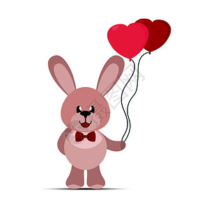 拿着心形气球的可爱小兔子卡通矢量插画图片