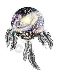 有着银河系设计的捕梦网背景图片