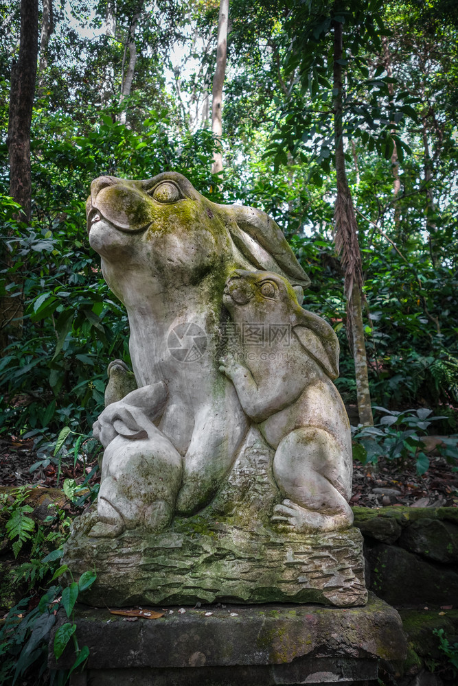 在神圣的猴子森林中兔雕像乌布德巴利印地安尼西亚图片