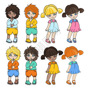 卡通可爱男孩和女孩矢量插图图片
