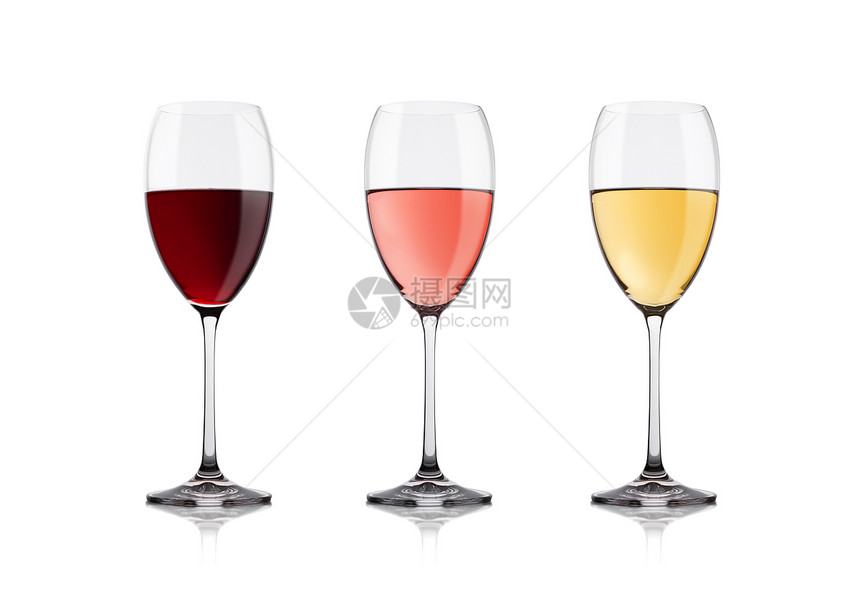 优雅的酒杯白底为白红粉红玫瑰色图片