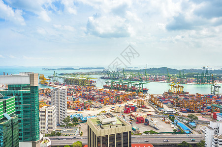 单甲鱼货运港口输集装箱城市地区货运起重机背景海图片