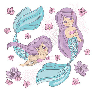 紫色美人鱼矢量插画图片