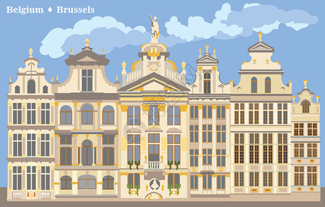 布鲁塞尔矢量卡通著名欧式建筑插图插画