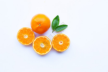高维生素c新鲜橙色柑橘水果白底叶片分离图片