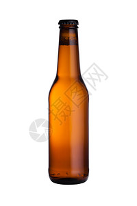 白色背景隔离的黑帽子褐玻璃啤酒瓶图片