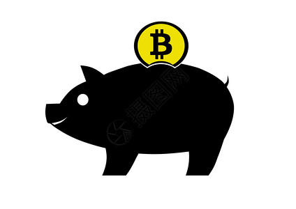 pig银行矢量图标白底带比特币硬图片