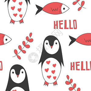 爱吃的企鹅矢量卡通企鹅和鱼插画
