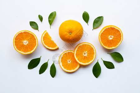 含白底叶的新鲜柑橘水果图片