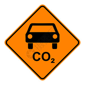 CoCO2汽车和警告路牌插画