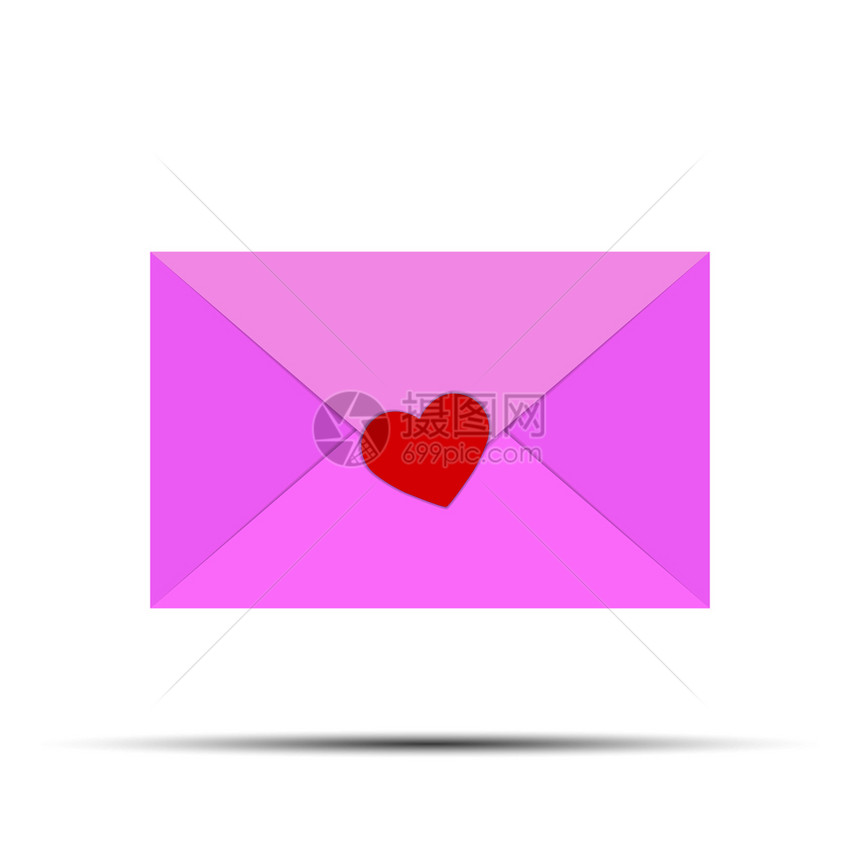 爱的粉红色信封上心脏符号平板设计图片