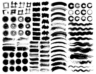 一组刷子黑色墨水灌木笔矢量图解背景图片