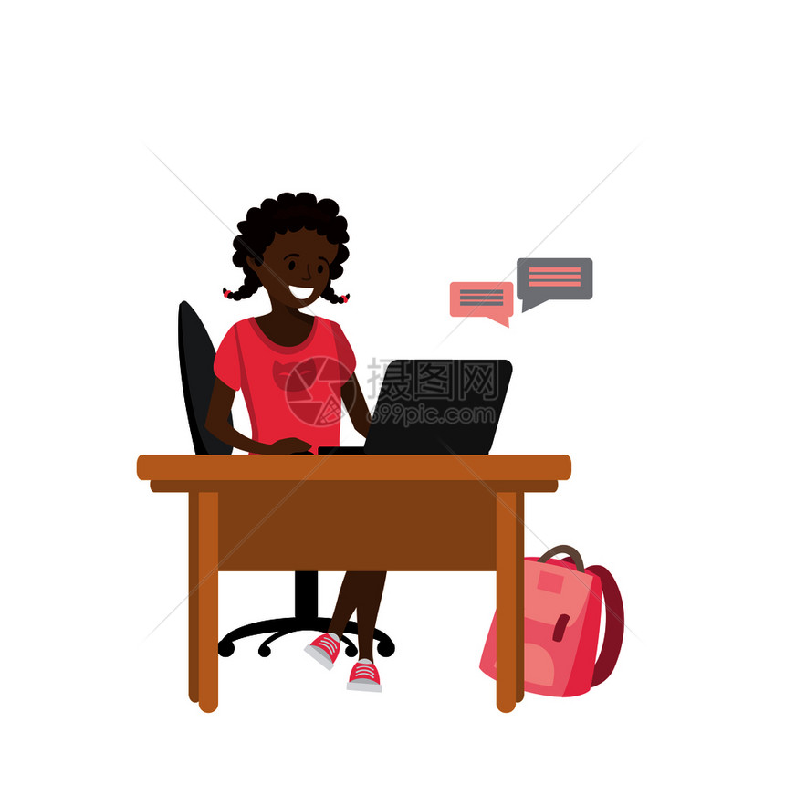 美少女与笔记本电脑通信孤立在白色背景上Carton矢量插图美少女与笔记本电脑通信图片