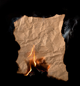 纸火黑色背景上烧焦的折叠纸背景