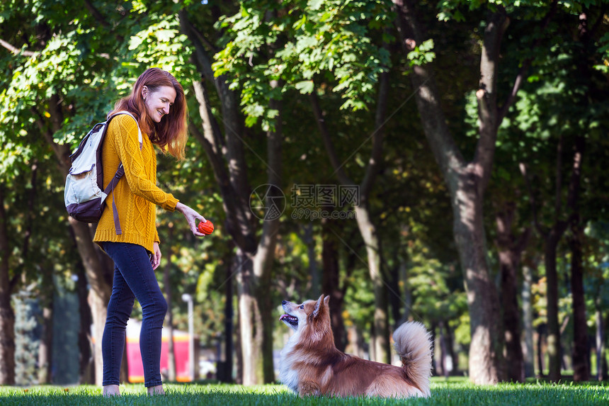 在公园训练狗的女孩图片