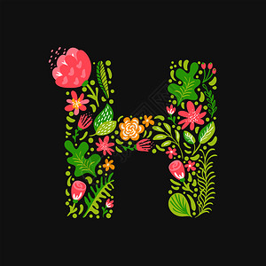 花朵婚礼装饰大写字母H矢量图图片