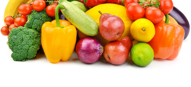 白种背景的水果和蔬菜健康食物宽幅照片图片