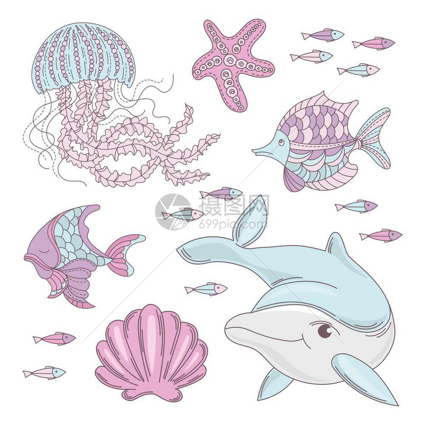 卡通矢量海底海洋动物图片