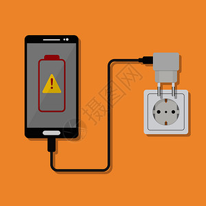 智能手机在屏幕错误警告上由家庭电力供应的出入口充电背景图片