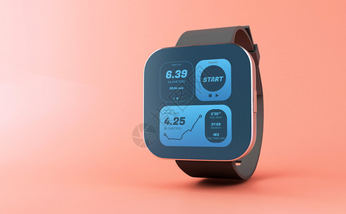 3d插图智能手表和粉红色背景的彩屏幕界面技术概念图片