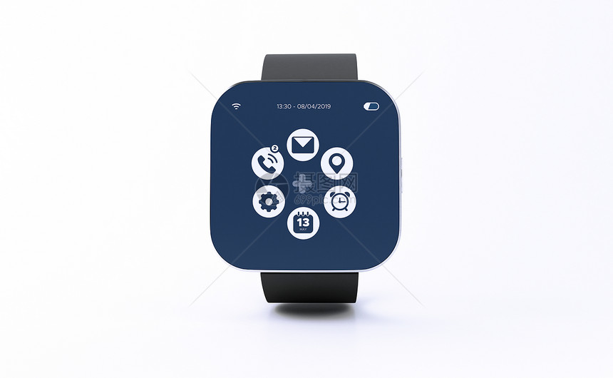 3d插图智能手表白色背景上的应用程序图标技术概念图片