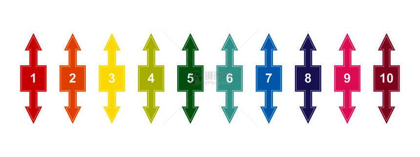 一组彩色编号的方形为1至0上下箭头用于设计和装饰工程演示文稿计划带有编号的制表符图片