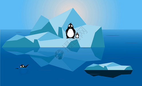 悲生活在融冰中的企鹅一家矢量卡通插画插画