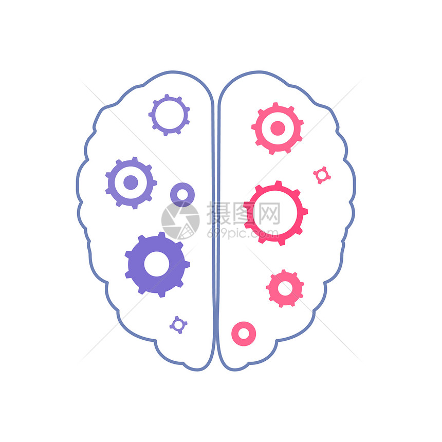 人体大脑的矢量配有齿轮装饰的心理健康图标图片
