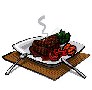 肉肉植物烤牛排插画