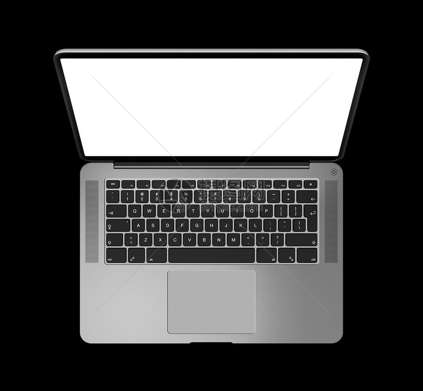 以空白屏幕打开的笔记本电脑顶部视图以黑暗银3d隔离在黑显示插图打开笔记本电脑顶面视图用空白屏幕以黑银显示在上图片