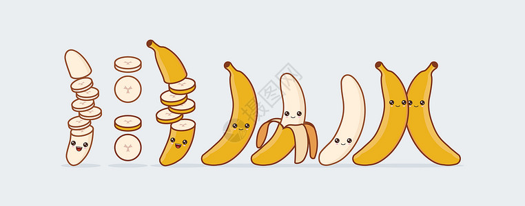 卡通水果香蕉一套有趣的川井在切口中提取了果实背景