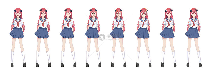 animeg女孩日本风格的卡通人物穿黑衣的学生女孩笼子里的红裙学院风图片