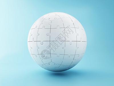 3d插图蓝色背景的球形拼图商业创造力和成功概念图片