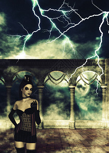 神秘的古老大厅女鬼或巫3d插图背景图片