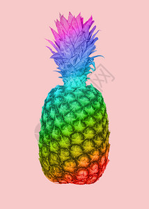 新鲜美味的菠萝彩虹被粉红色背景所笼罩背景图片