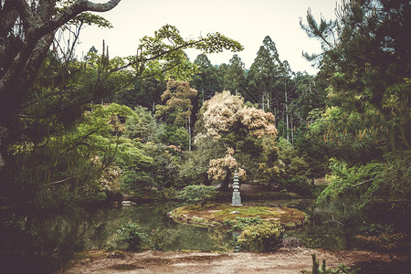 日本京都金阁寺白蛇塔日本京都金阁寺花园的白蛇塔图片