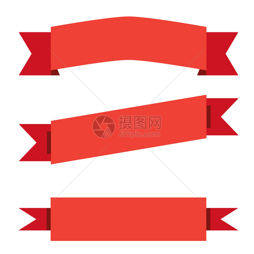 白色背景的红丝带横幅标志平板风格图片