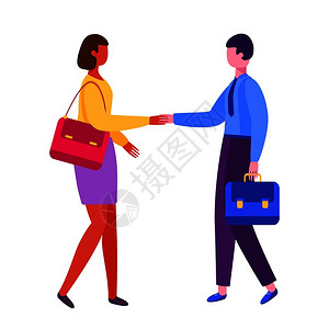 男女握手商业伙伴工作面试就业使商交易矢量说明以平板方式孤立商业伙伴图片