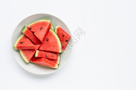 夏季水果白色板块上的西瓜片白底复制空间背景图片