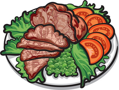 生菜肉和猫冷煮猪肉插画