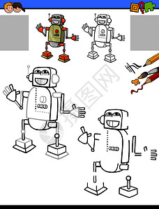 机器人儿童绘画和彩色教育活动的插图图片
