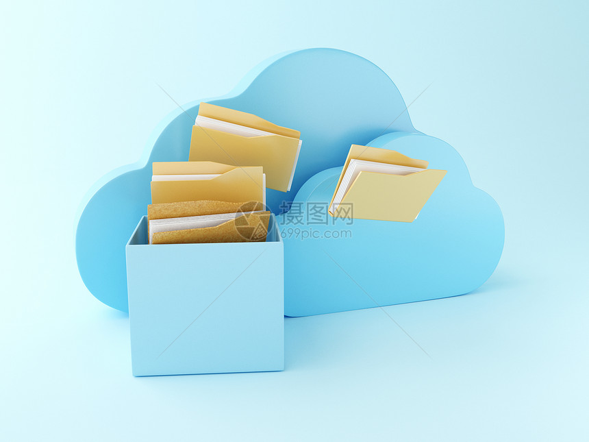 3d铸造者插图文件存储在云中蓝色背景的云计算概念图片