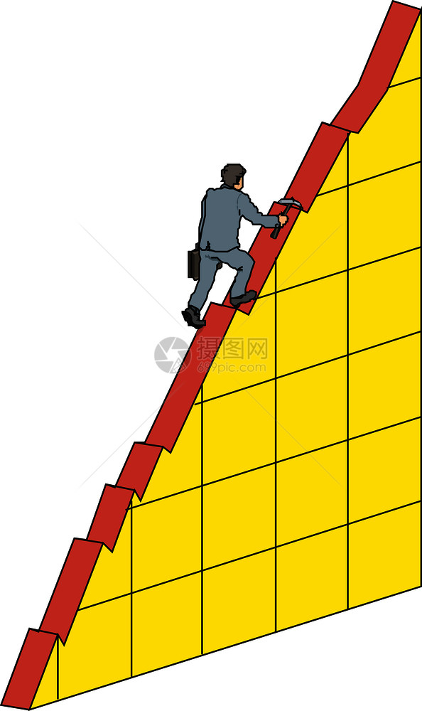 商人上楼红色金融成功符号矢量插图图片