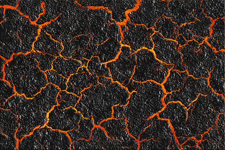红热熔岩穿过破碎的地底背景岩浆纹理和黑色烧焦地活火山表面背景图片